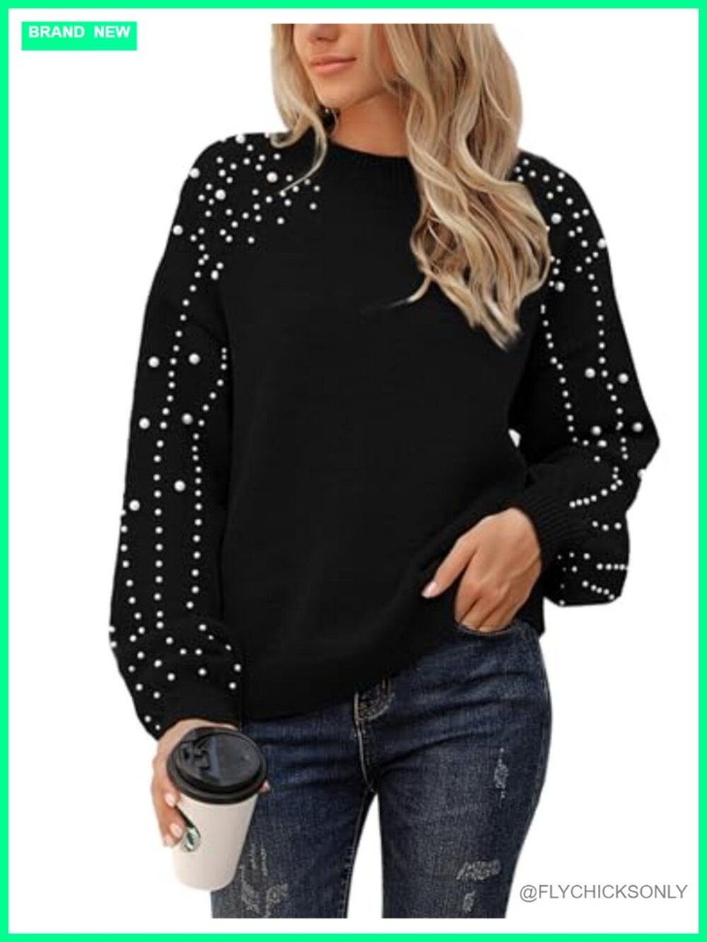 Oversized Chunky Knit Sweater Mock Neck Lantern Sleeve Pullover